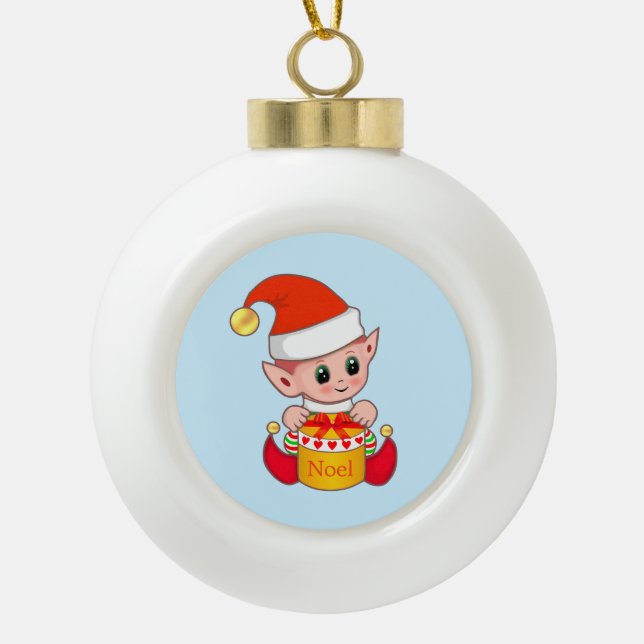 Boule En Céramique Joli elfe de Noël (Devant)