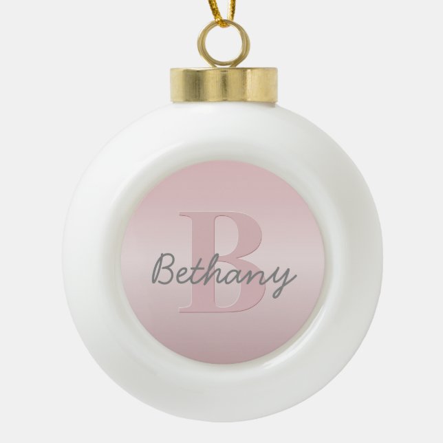 Boule En Céramique Joli Monogramme rose personnalisable et votre nom  (Devant)