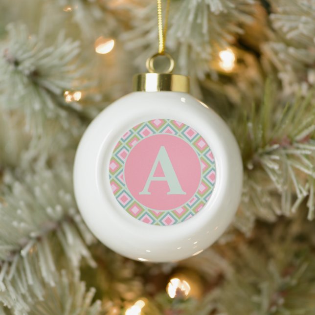 Boule En Céramique Joli Pastel rose bleu vert Monogramme Noël (Arbre)