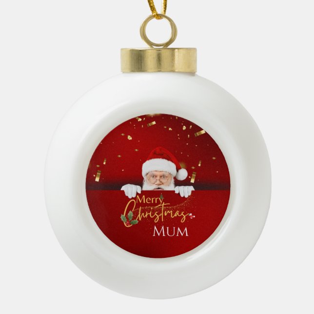 Boule En Céramique Joli Père Noël Joyeux Texte de Noël Personnalisé (Devant)
