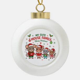 Boule En Céramique Jolie Famille de Souris Joyeux Noël
