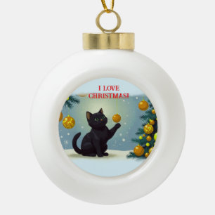 Boule En Céramique Joueur Noël Kitten