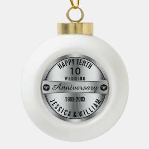 Boule En Céramique Joyeux 10e anniversaire Mariage argent et diamants