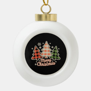 Boule En Céramique Joyeux Arbre de Noël Buffalo Plaid Noël Fêtes