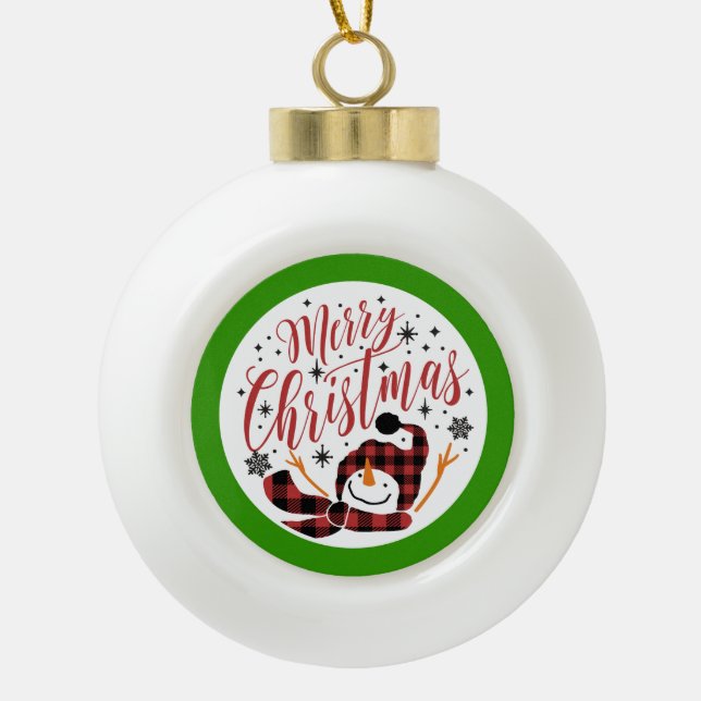 Boule En Céramique Joyeux bonhomme de neige pour bébé Noël (Devant)
