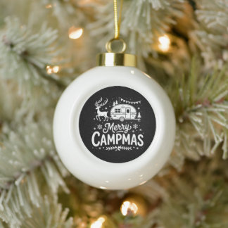 Boule En Céramique Joyeux Campmas Noël Campeur Renne Camping