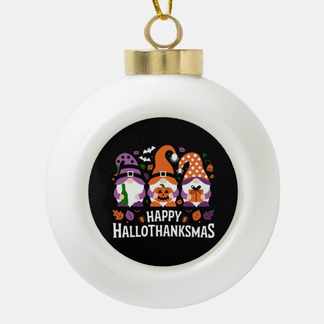 Boule En Céramique Joyeux Hallothanksmas Gnomes Lover Joyeux Noël (Devant)