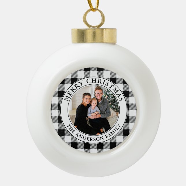 Boule En Céramique Joyeux Noël à la mode en noir et blanc (Devant)