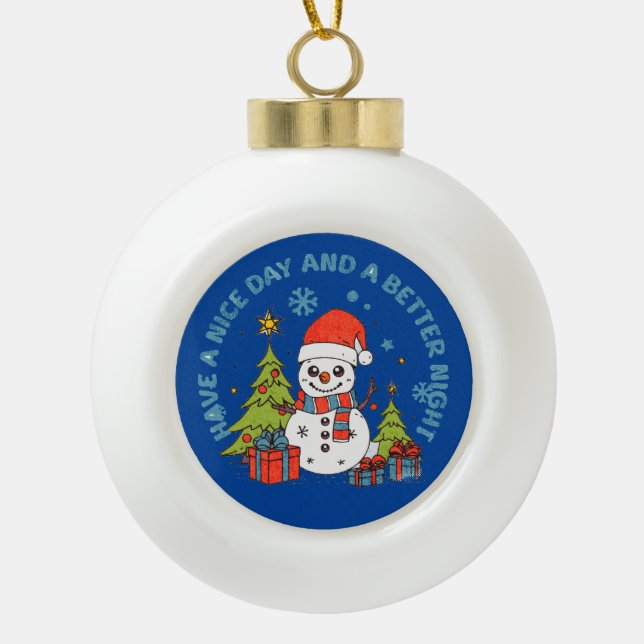 Boule En Céramique Joyeux Noël Bonne journée et meilleure nuit (Devant)