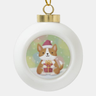 Boule En Céramique Joyeux Noël : Corgi Illustration Art