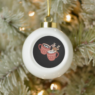 Boule En Céramique Joyeux Noël Cute Reindeer Famille Xmas Café