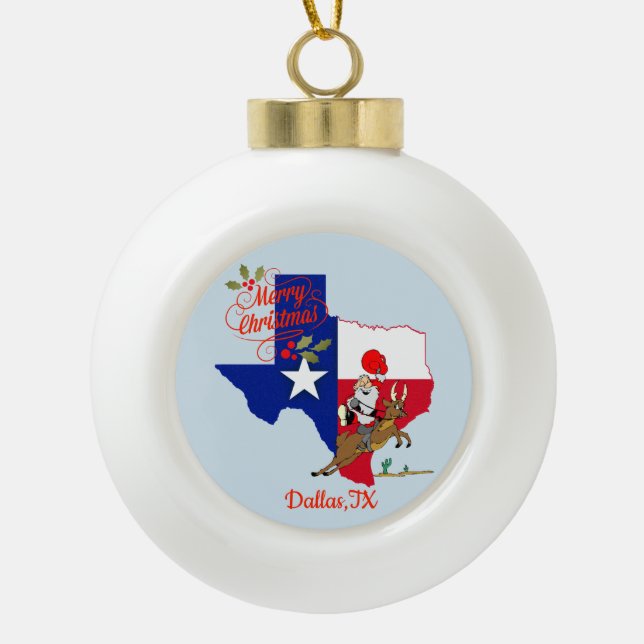 Boule En Céramique Joyeux Noël Dallas Texas (Devant)