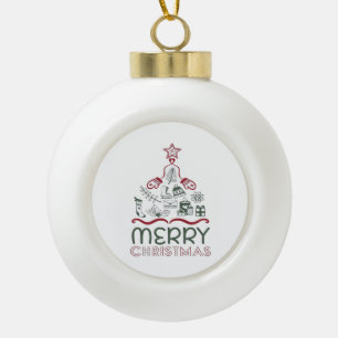 Boule En Céramique Joyeux Noël et arbre de Noël Classique