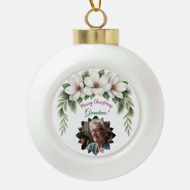 Boule En Céramique Joyeux Noël grand-mère photo cadeau de vacances (Devant)