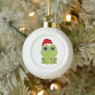 Boule En Céramique Joyeux Noël Grenouille Chapeau de Père Noël Fête d