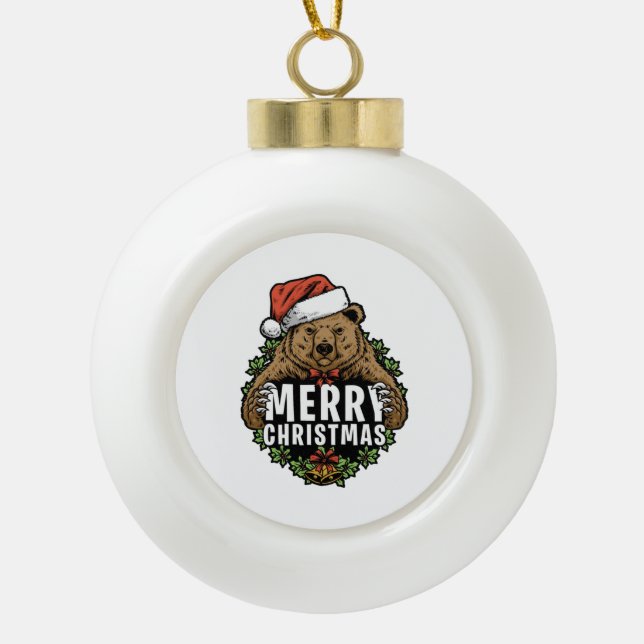 Boule En Céramique Joyeux Noël Grizzly Bear (Devant)