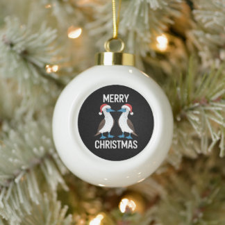 Boule En Céramique Joyeux Noël Oiseau Sula aux Pieds Bleus Chapeau de