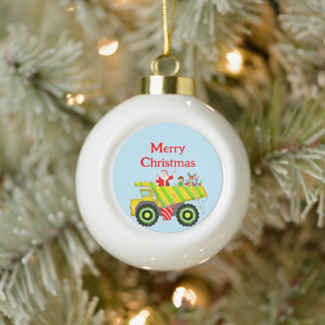 Boule En Céramique Joyeux Noël Père Noël En Dump Avec Elf, Rudolph (Arbre)