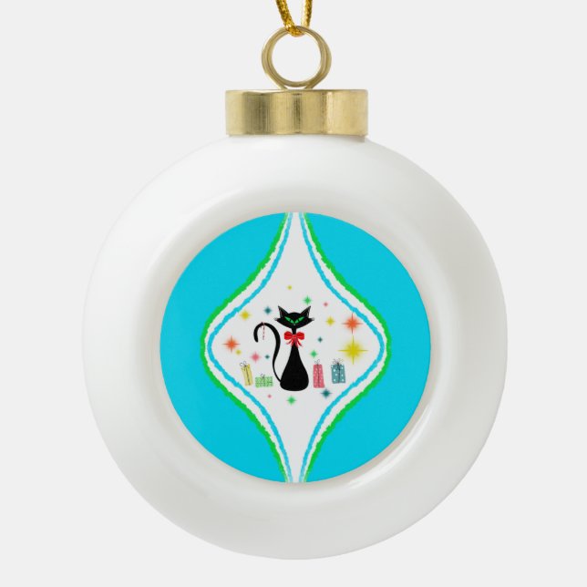 Boule En Céramique Joyeux Noël Retro Chat Siamese (Devant)