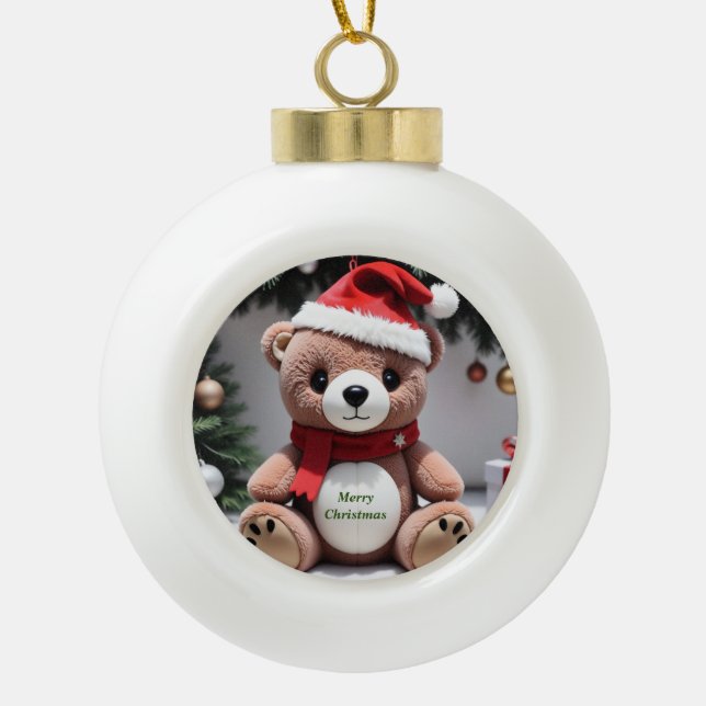 Boule En Céramique Joyeux Noël Teddy Bear (Devant)