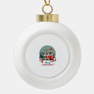 Boule En Céramique Joyeux Noël Trois Santa Elf Renne Siamois C