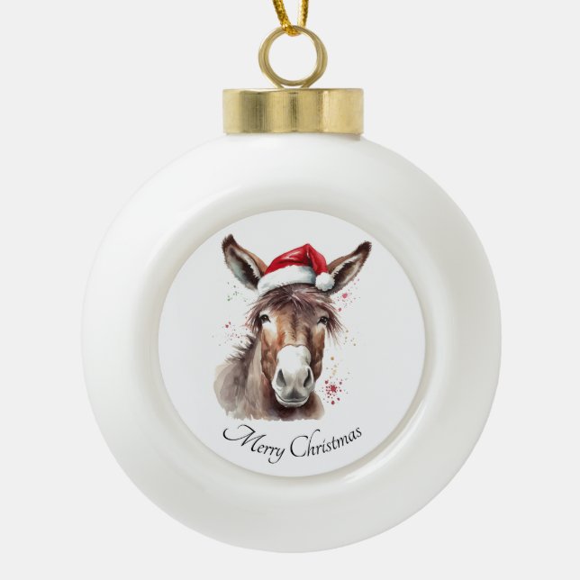 Boule En Céramique Joyeux petit âne de Noël, coutume (Devant)