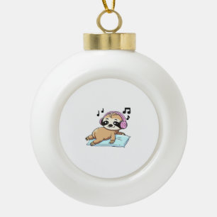 Boule En Céramique Kawaii Chibi Paresseux Écoutant de la Musique � Dé