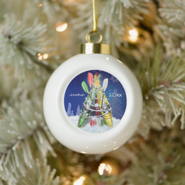Boule En Céramique Kayak Christmas Tree nom personnalisé et année (Arbre)