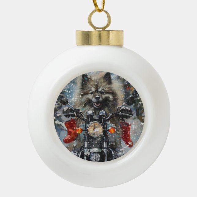 Boule En Céramique Keeshond chien équitation moto Noël (Devant)