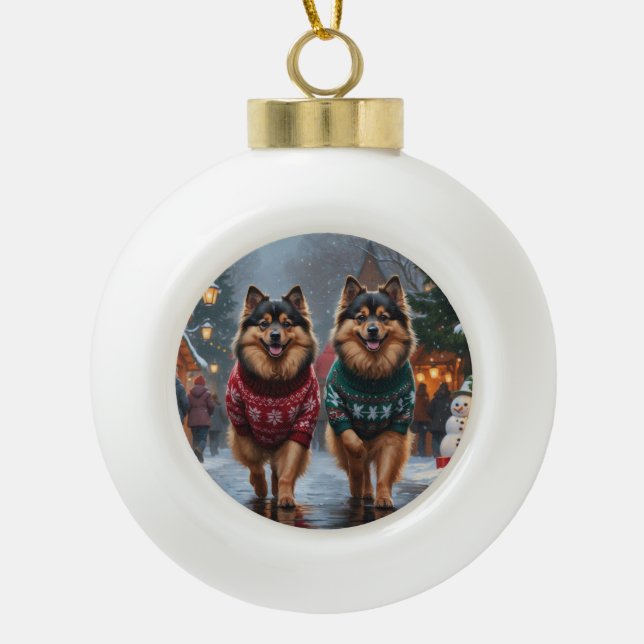 Boule En Céramique Keeshond Dogs Christmas Snow Holiday (Devant)