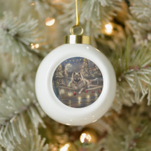Boule En Céramique Keeshond Noël Festive Voyage