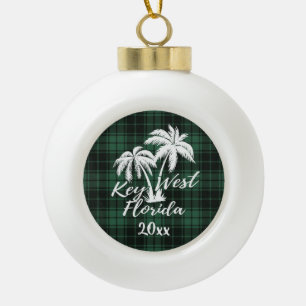 Boule En Céramique Key West Florida Palm Tree Green Plaid