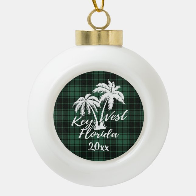 Boule En Céramique Key West Florida Palm Tree Green Plaid (Devant)