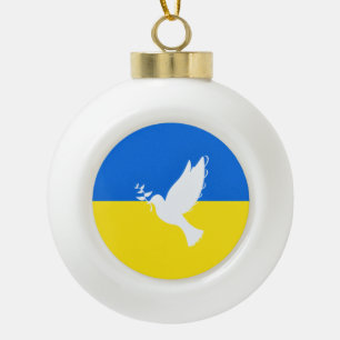 Boule En Céramique La colombe de la paix - Drapeau de l'Ukraine - Lib