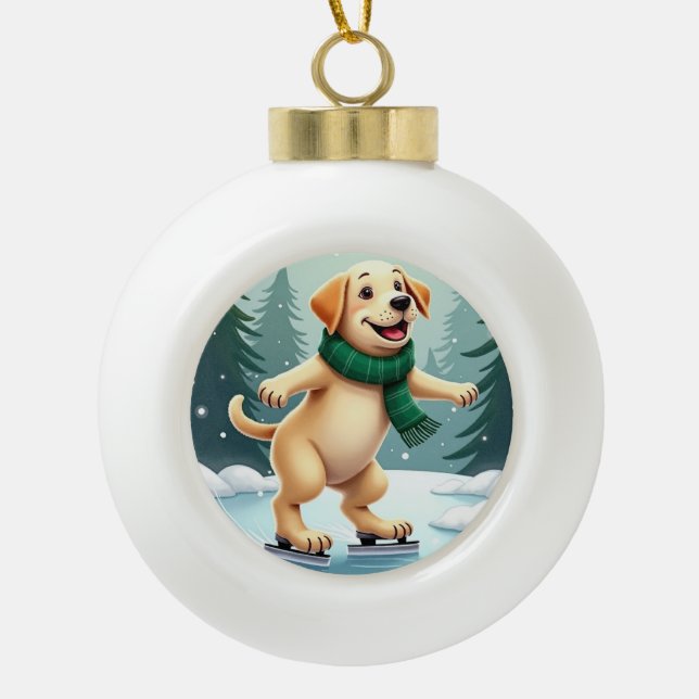 Boule En Céramique Labrador Retriever Ice Skating Christmas Painting (Devant)