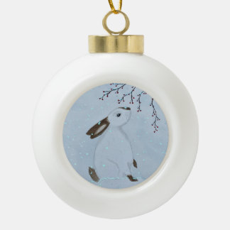 Boule En Céramique Lapin de l'hiver à l'aquarelle