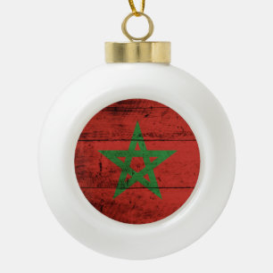 Boule En Céramique Le drapeau marocain sur le vieux grain de bois