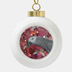 Boule En Céramique Le perroquet gris d'Afrique et l'arbre de Noël ros