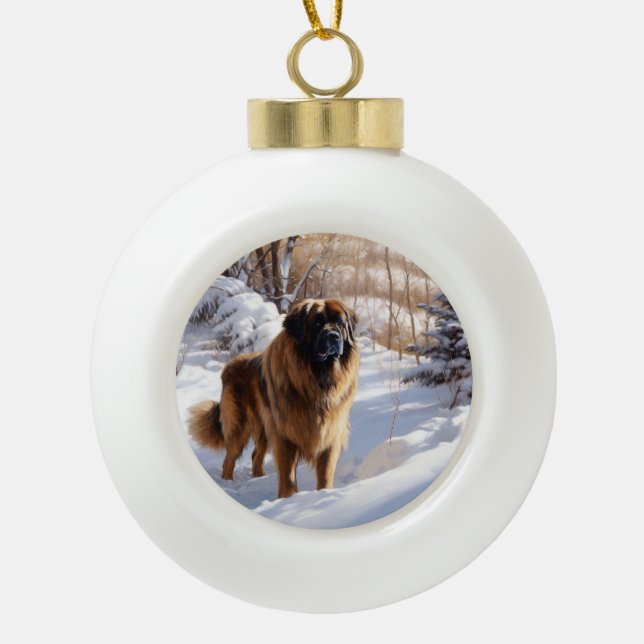 Boule En Céramique Leonberger Laissez-le neiger Noël (Devant)
