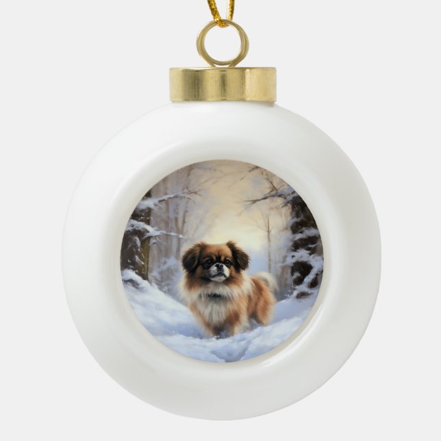 Boule En Céramique L'Espagnol Tibétain Laissons Il Neige Noël (Devant)
