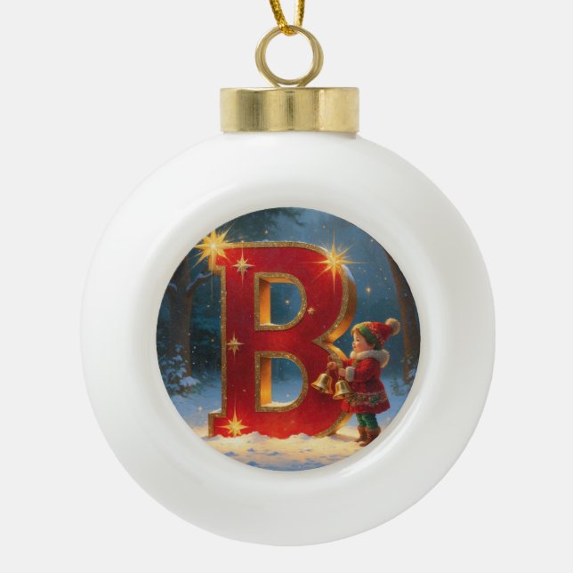 Boule En Céramique Letter B Christmas Bell Personalized Initial (Devant)