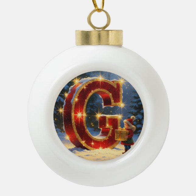 Boule En Céramique Letter G Christmas Gift Personalized Initial (Devant)