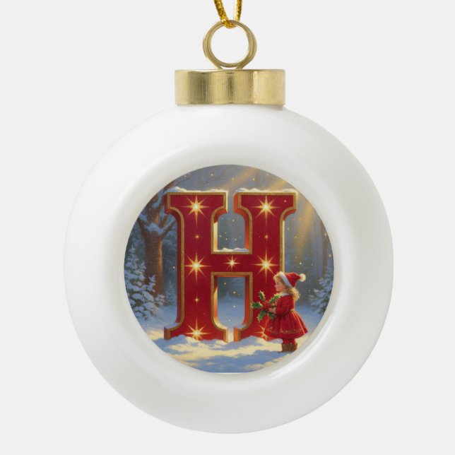 Boule En Céramique Letter H Christmas Holly Personalized Initial (Devant)