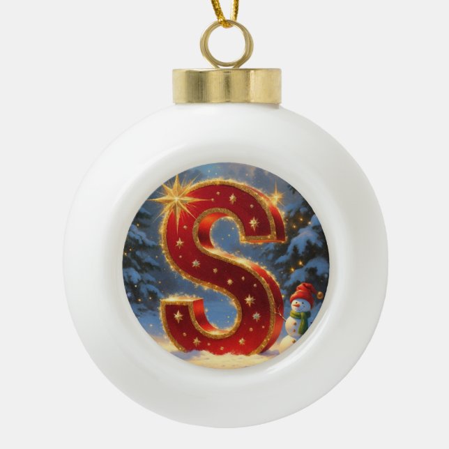 Boule En Céramique Letter S Christmas Snowman Personalized Initial (Devant)