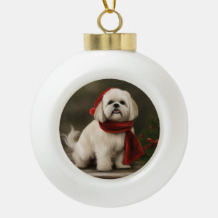 Boule En Céramique Lhasa Apso Chien dans Noël de neige