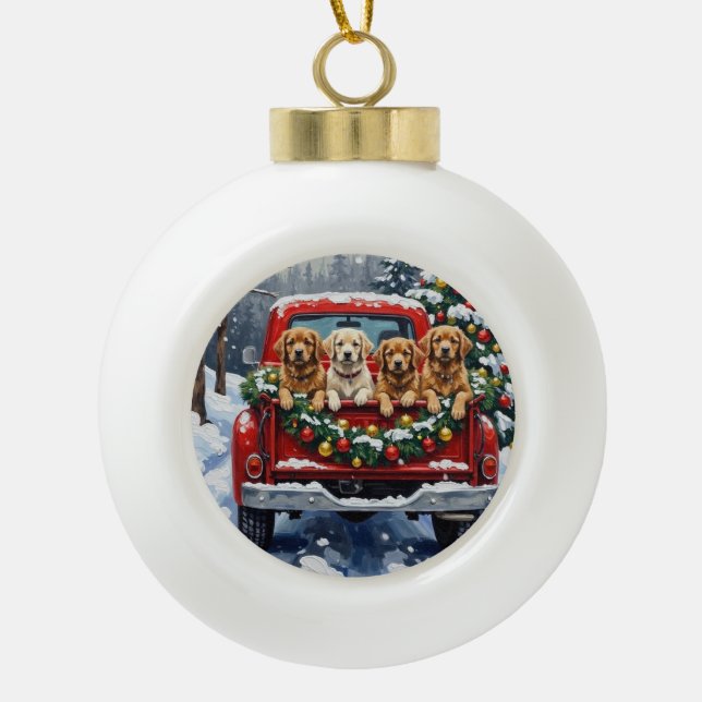Boule En Céramique Lhasa Apso Christmas Red Truck Holiday (Devant)