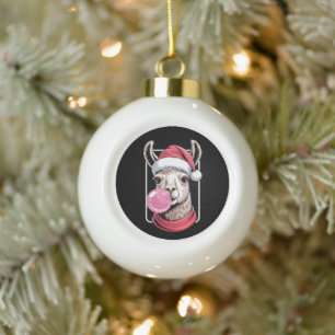 Boule En Céramique Llama de Noël Chapeau de Père Noël Écharpe Bubble