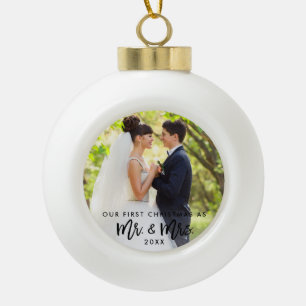 Boule En Céramique M. et Mme Wedding de Noël de manuscrit de brosse