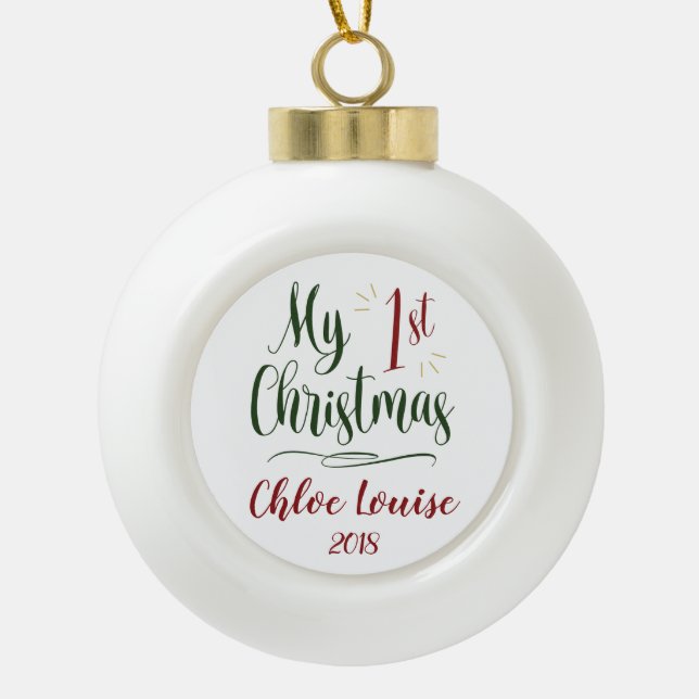 Boule En Céramique Ma première garde d'ornement personnalisé de Noël  (Devant)