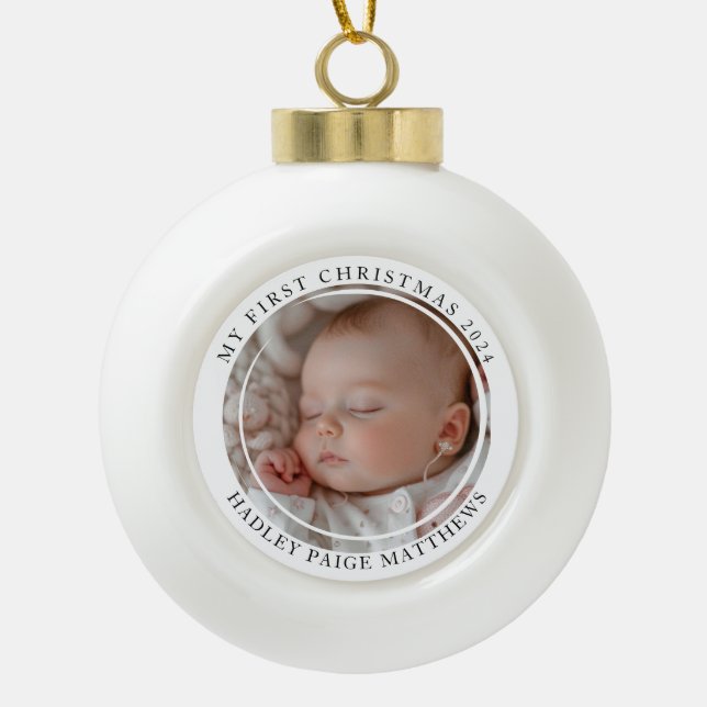Boule En Céramique Ma première photo de bébé personnalisée de Noël (Devant)